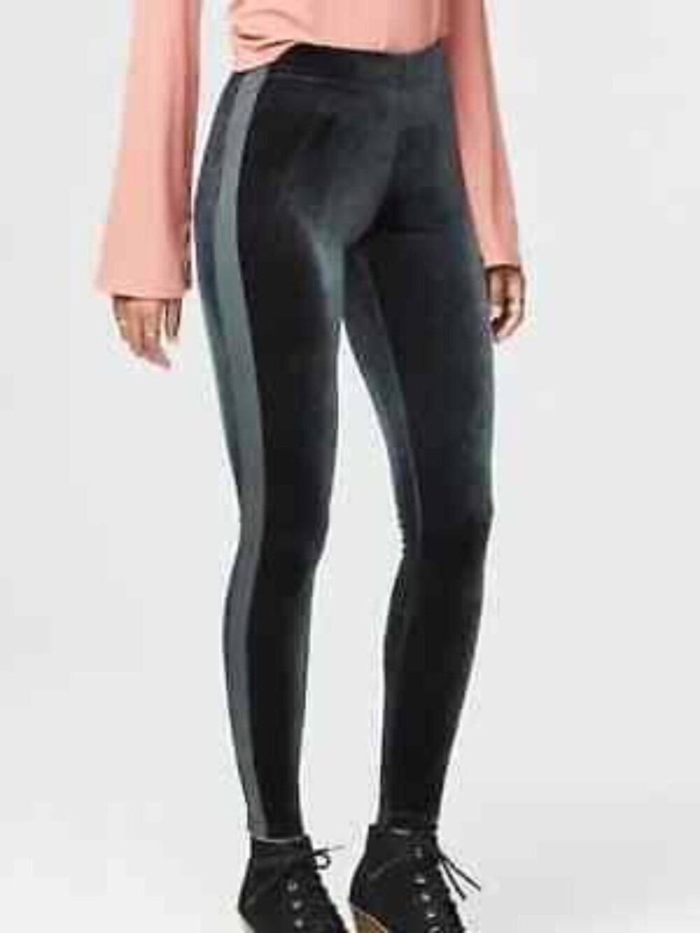 Flowers by Zoe Velvet Leggingz in Dark Gray with Black Tuxedo Stripes